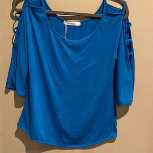 Trendy Blue Cutout Sleeve Blouse